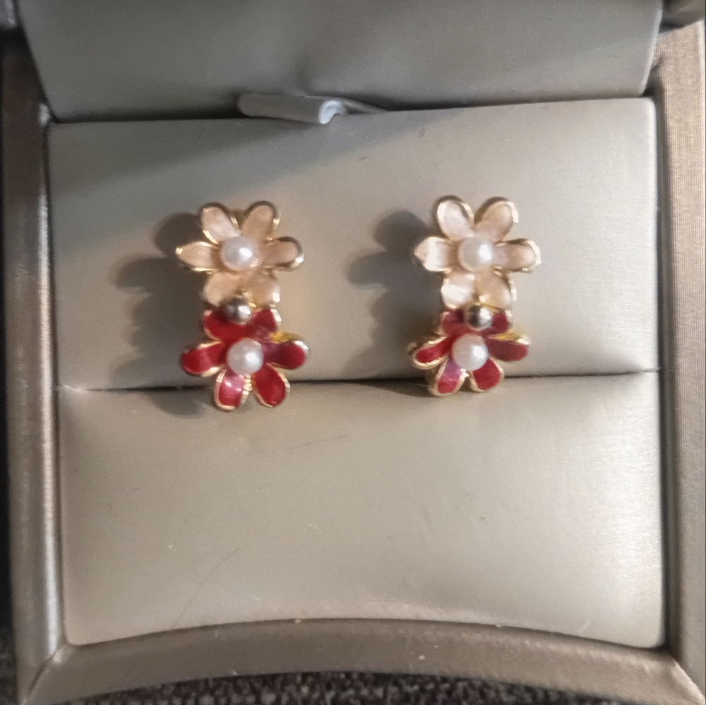 Floral Earrings Faux Pearl Accents